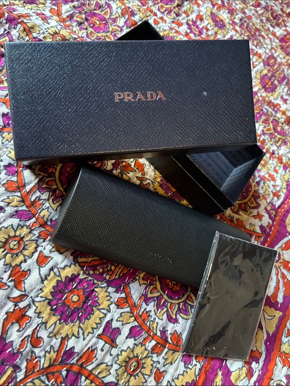 Prada Black Textured Saffiano Eyewear Case with Box